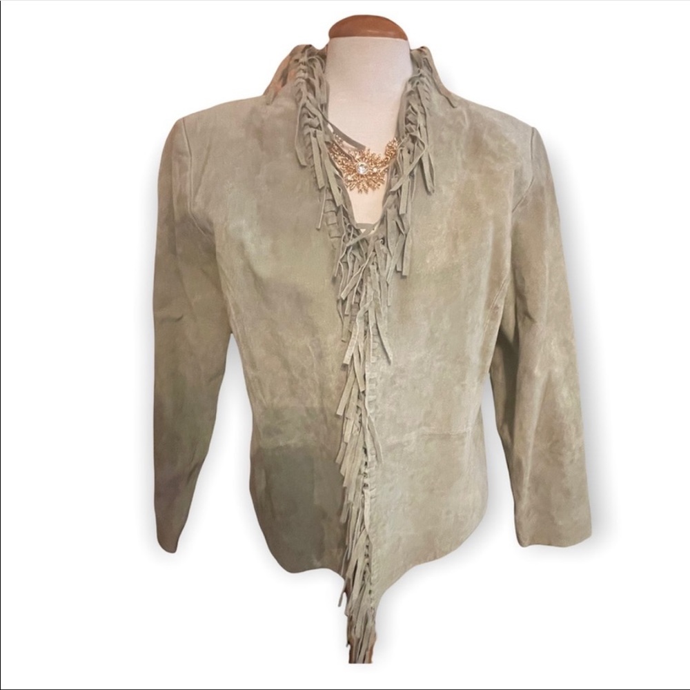 LIGHT SAGE LEATHER SWING FRINGE JACKET